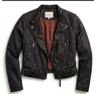 We The Free Free People Black Vegan Leather Moto Jacket XS Quilted Biker Zip
